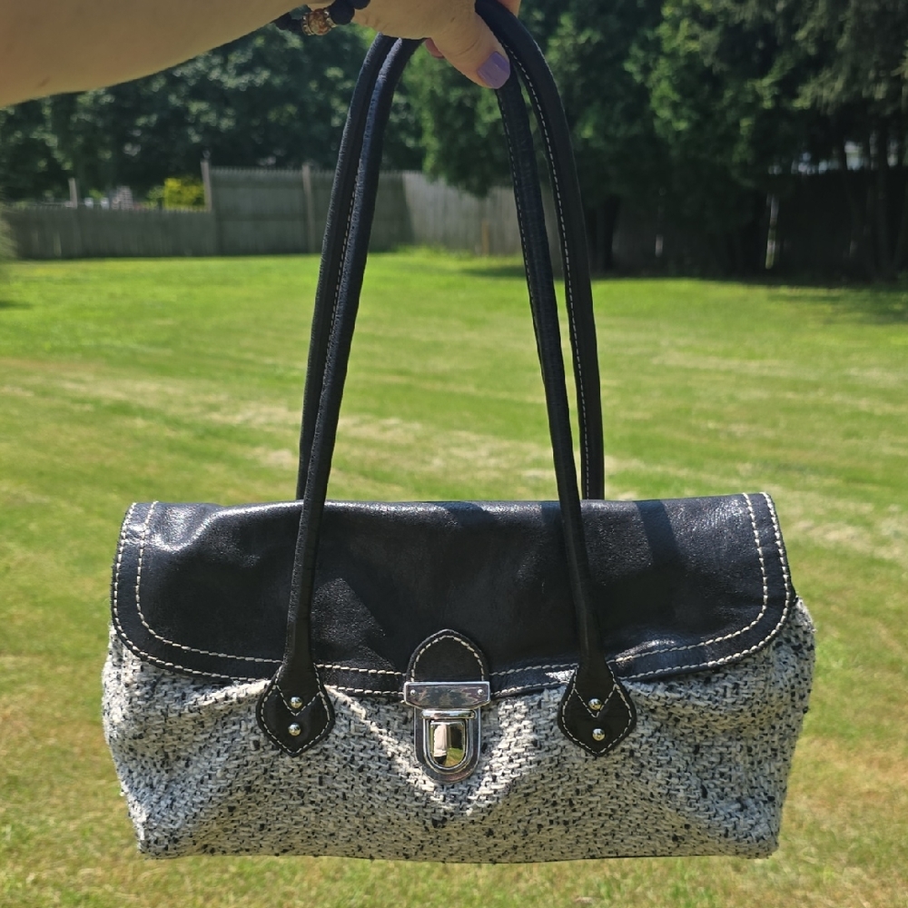 Helen Welsh Vintage Wool And Leather Italian Handbag Satchel